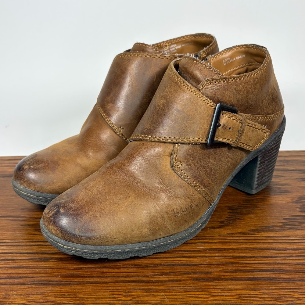 Born Concepts B.O.C. Heeled Booties Monk Strap Buckle Brown Distressed Size W8.5
